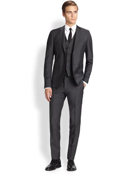 burberry london 3 button grey suit|Burberry suits saks.